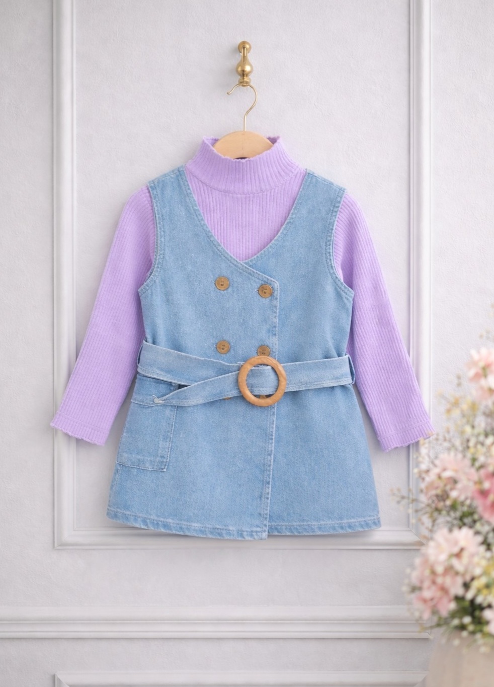 Set bluza i teksas haljinica sa kaišem - lila