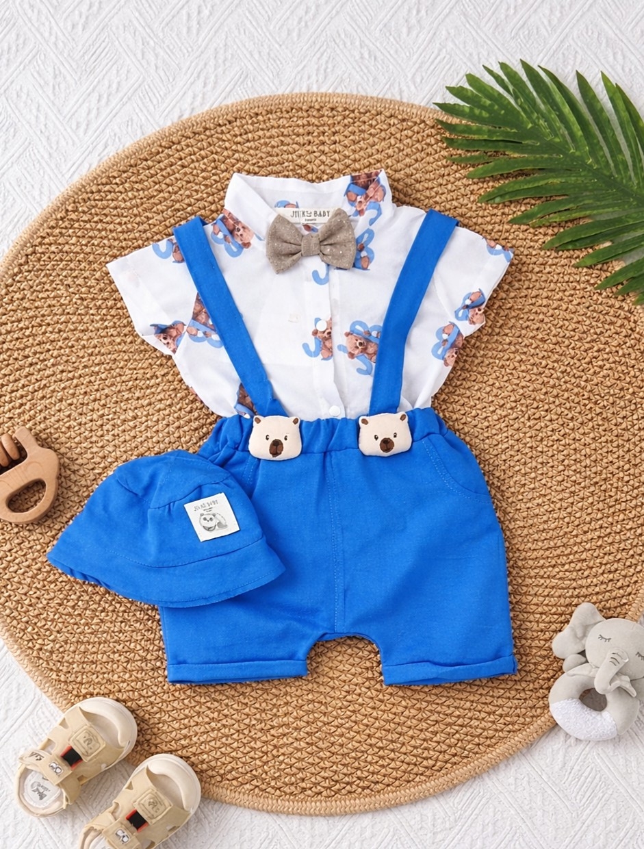 Letnje svečano odelo za dečake sa tregerima i šeširićem