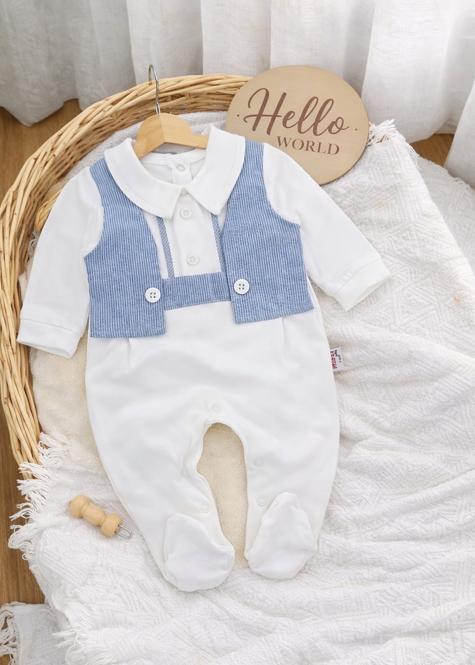 Svečani kombinezon za bebe dečake sa imitacijom prsluka - plavo