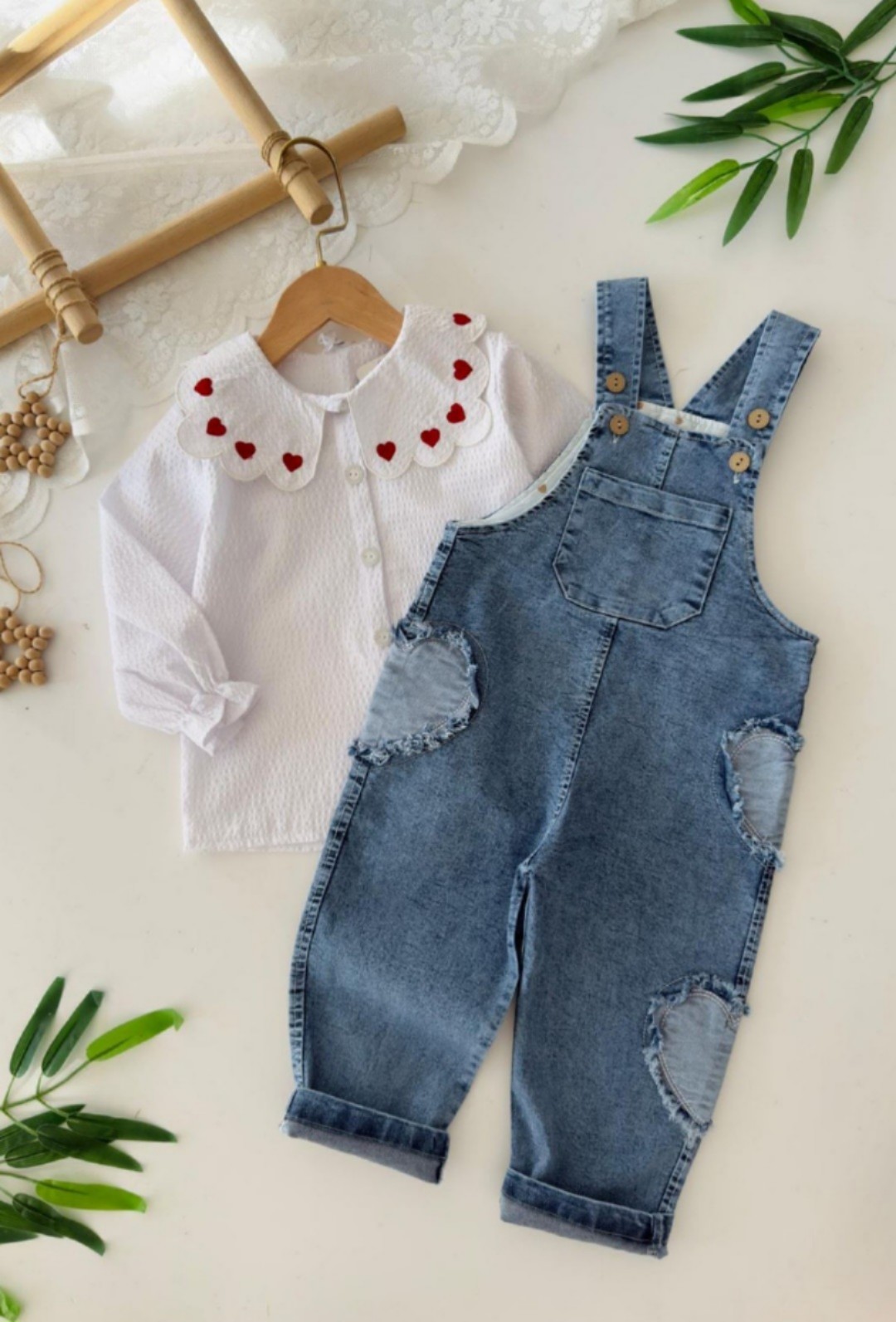 Komplet za devojčice sa košuljom i tregericama od teksasa