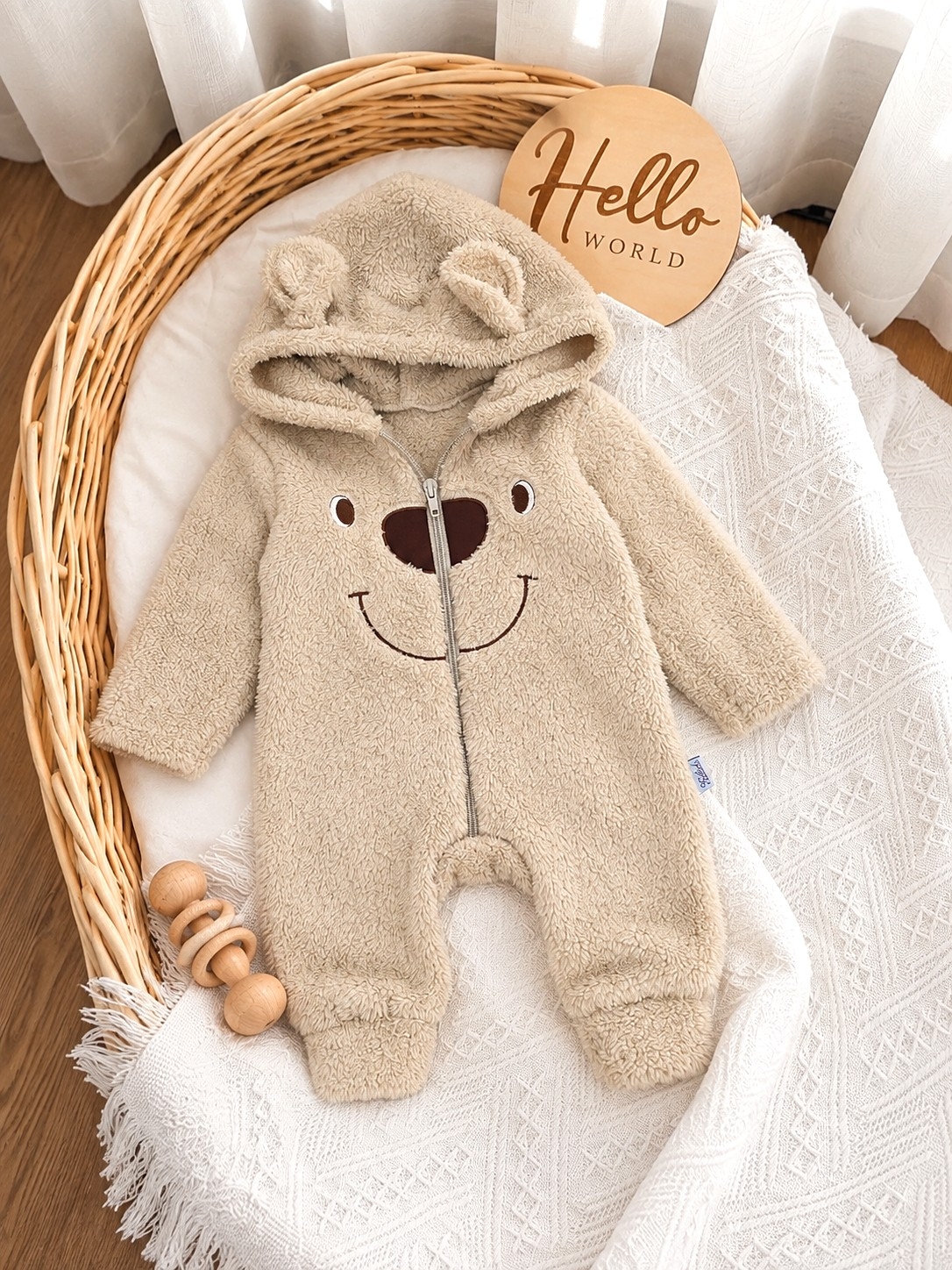Tedi jesenji skafander sa ušima za bebe – krem