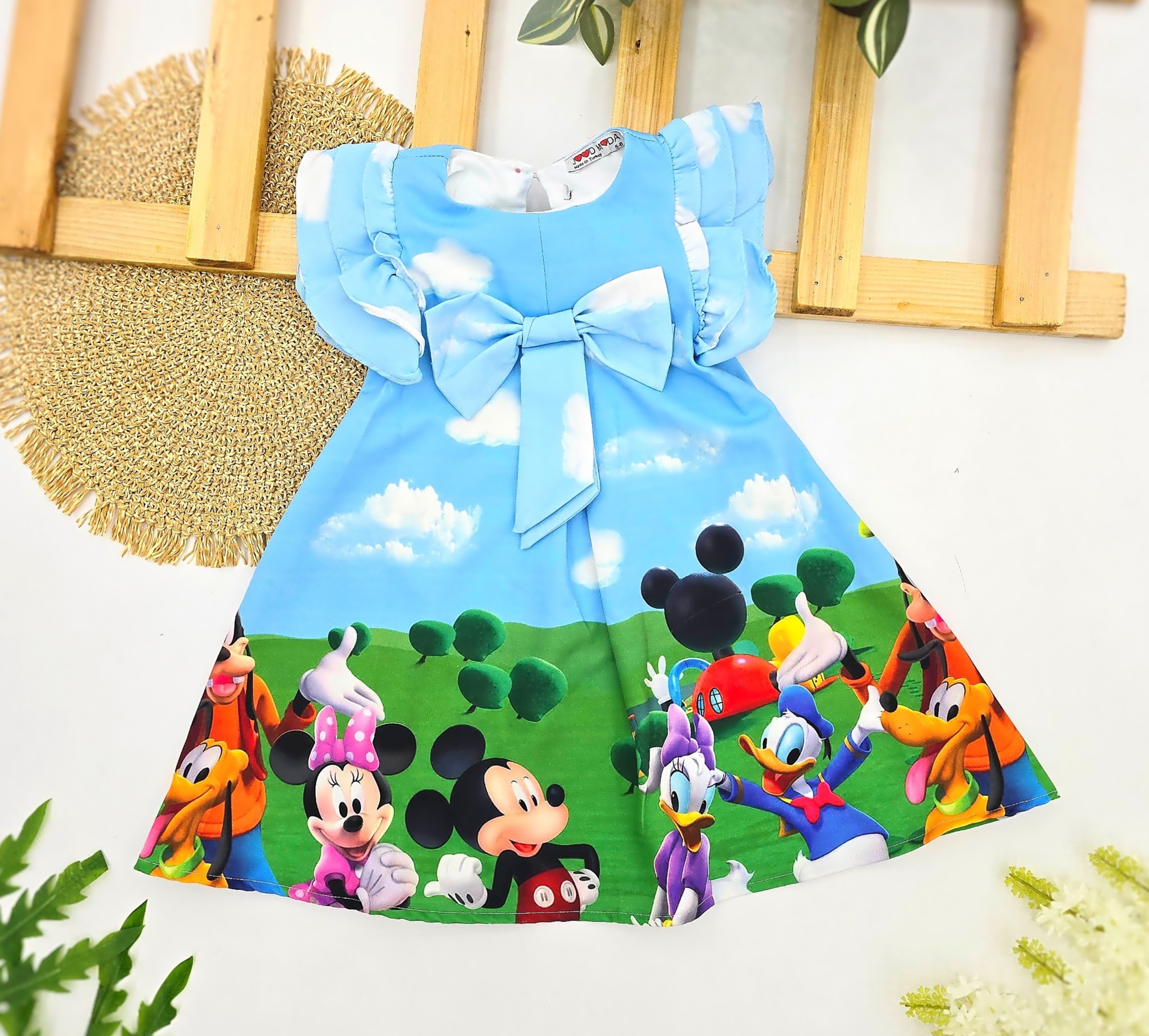 Plava haljinica sa puf rukavima