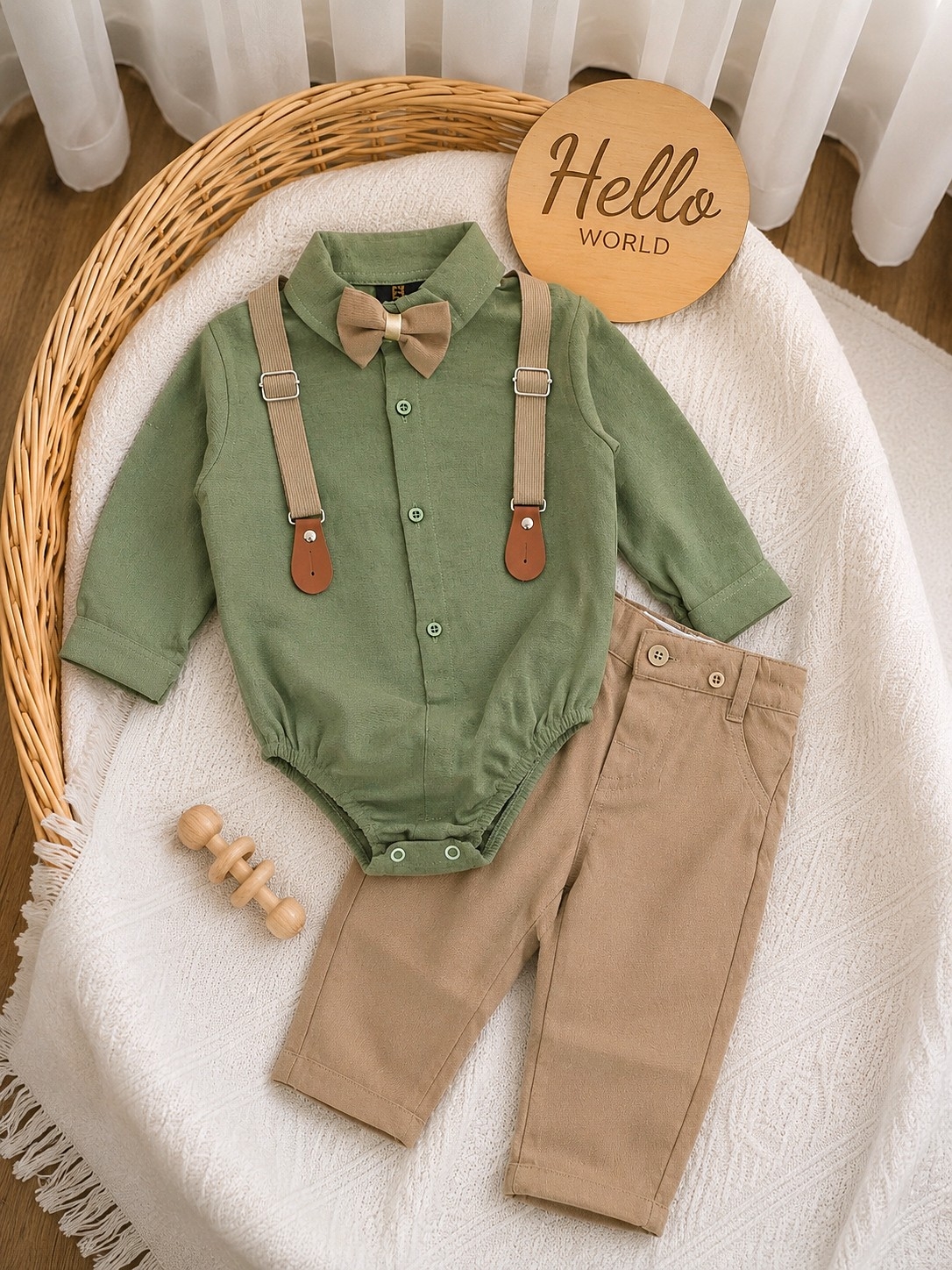 Elegantni set za bebe dečake sa bodićem, tregerima i pantalonama