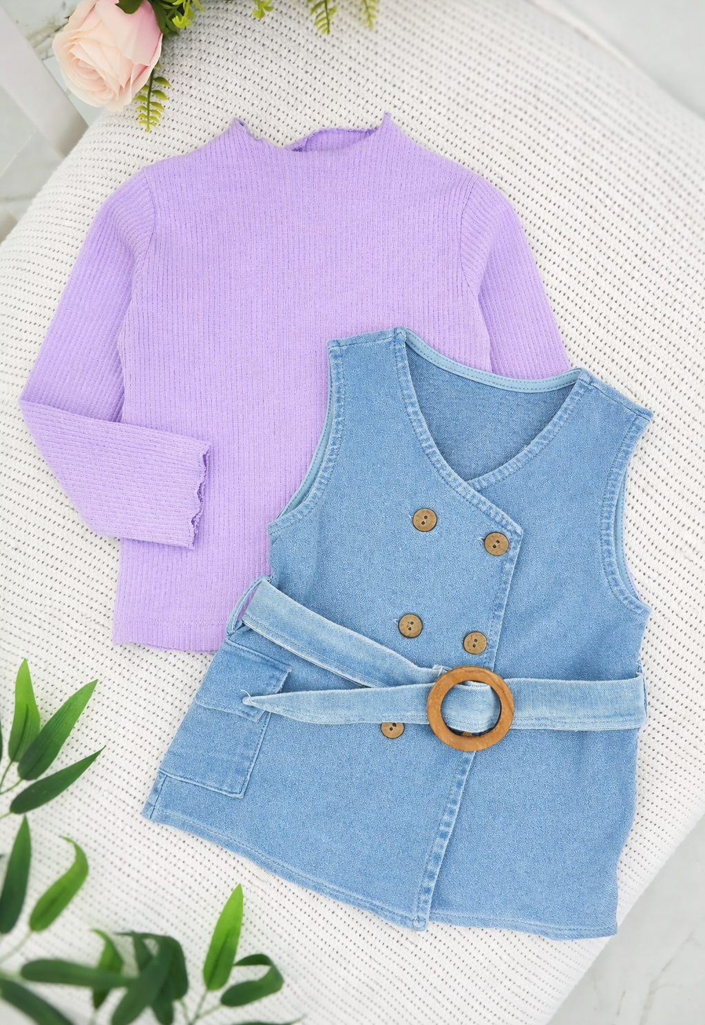 Set bluza i teksas haljinica sa kaišem - lila