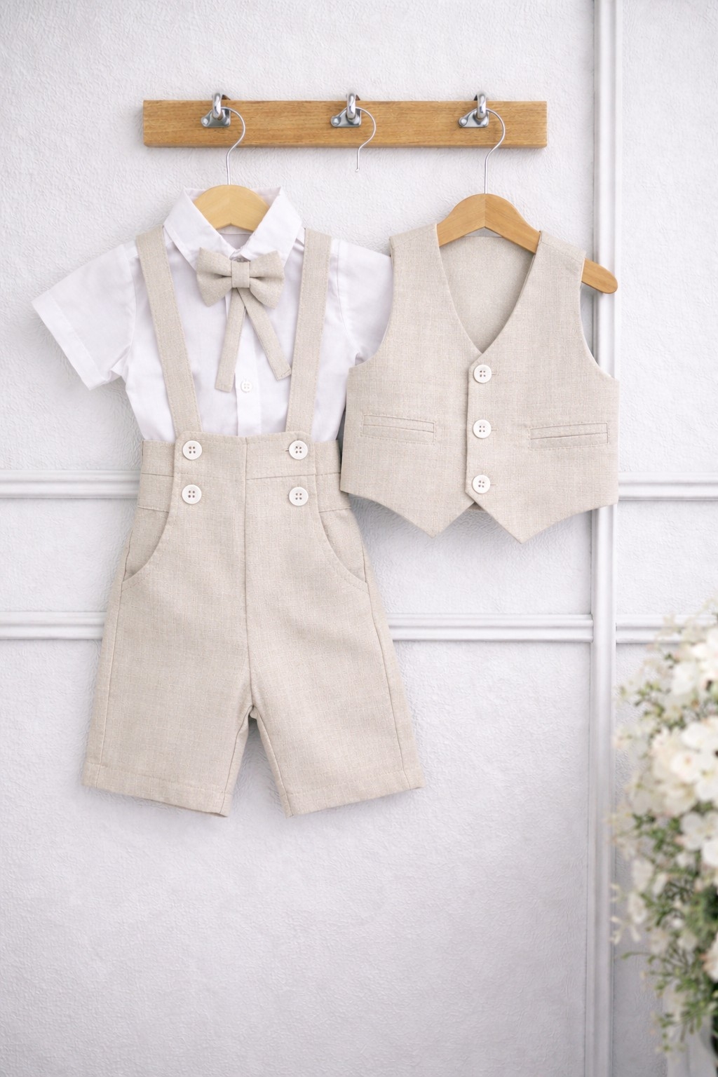 Krem letnje svečano odelo za bebe dečake – 3 dela