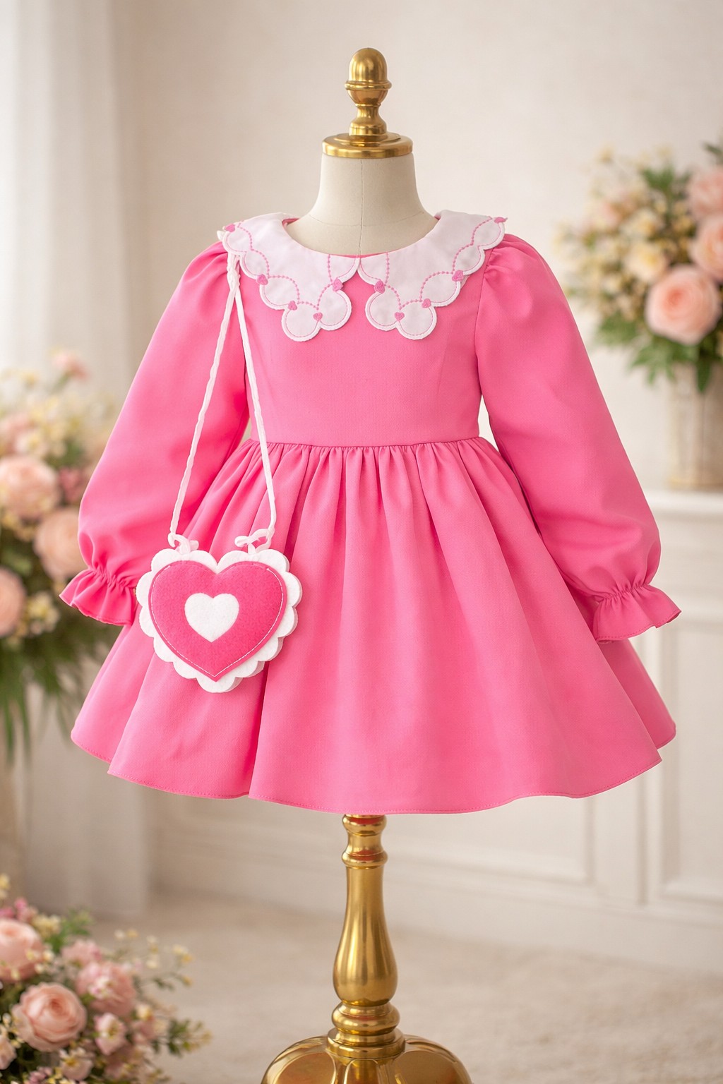 Haljinica sa kragnom i torbicom za devojčice – pink