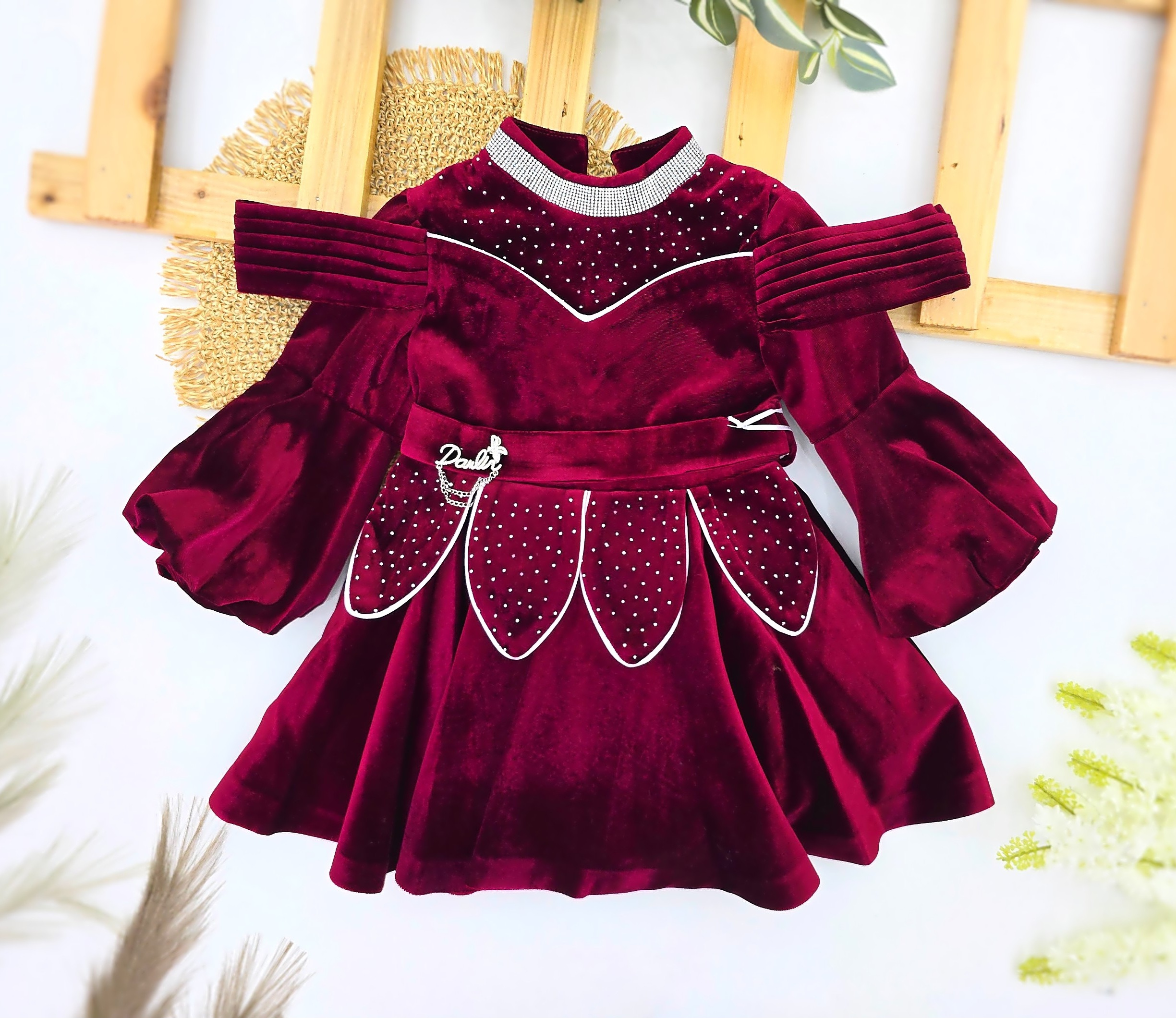 Plišana svečana haljina za devojčice – bordo elegancija