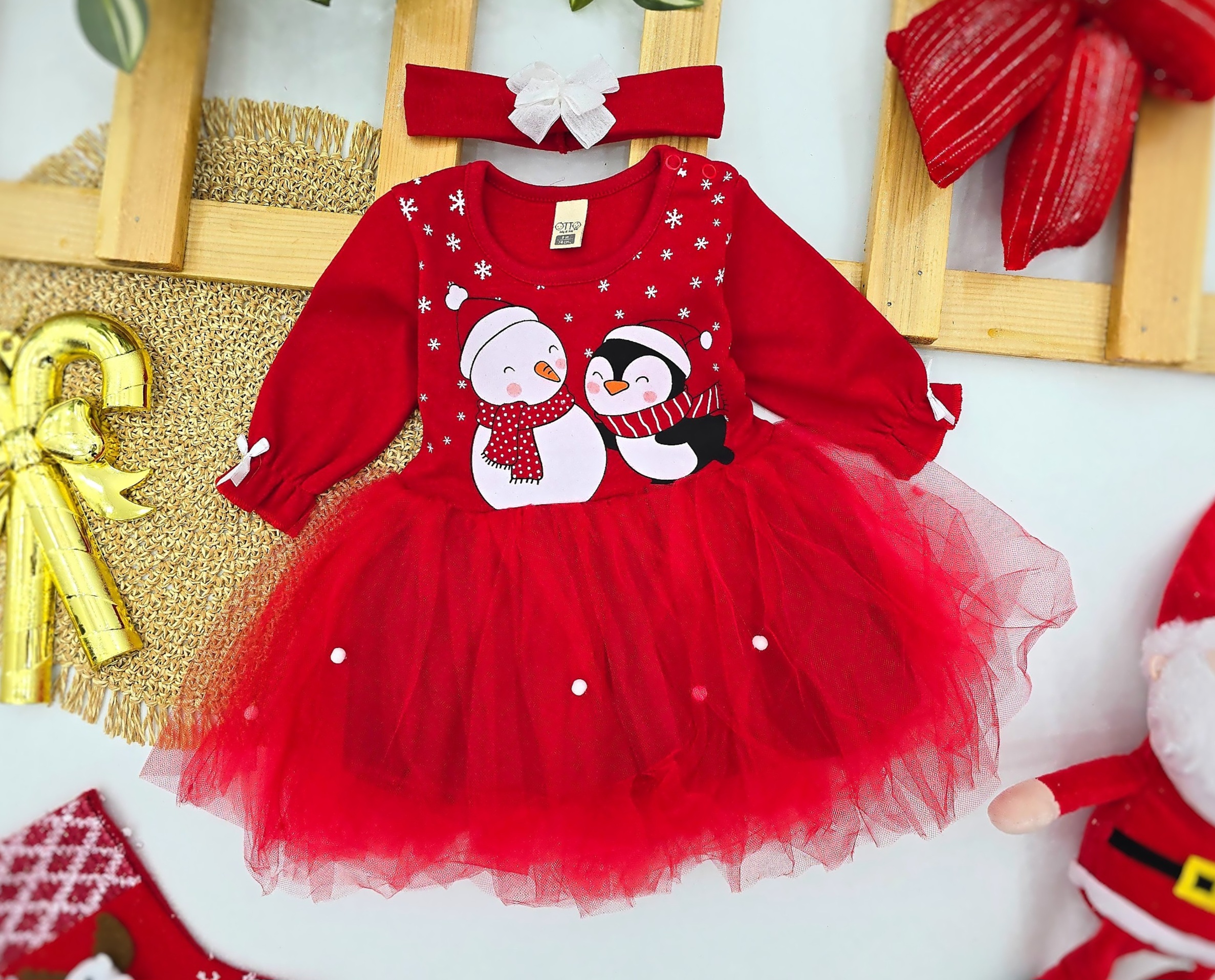 Novogodišnja haljinica za bebe sa trakom – crvena