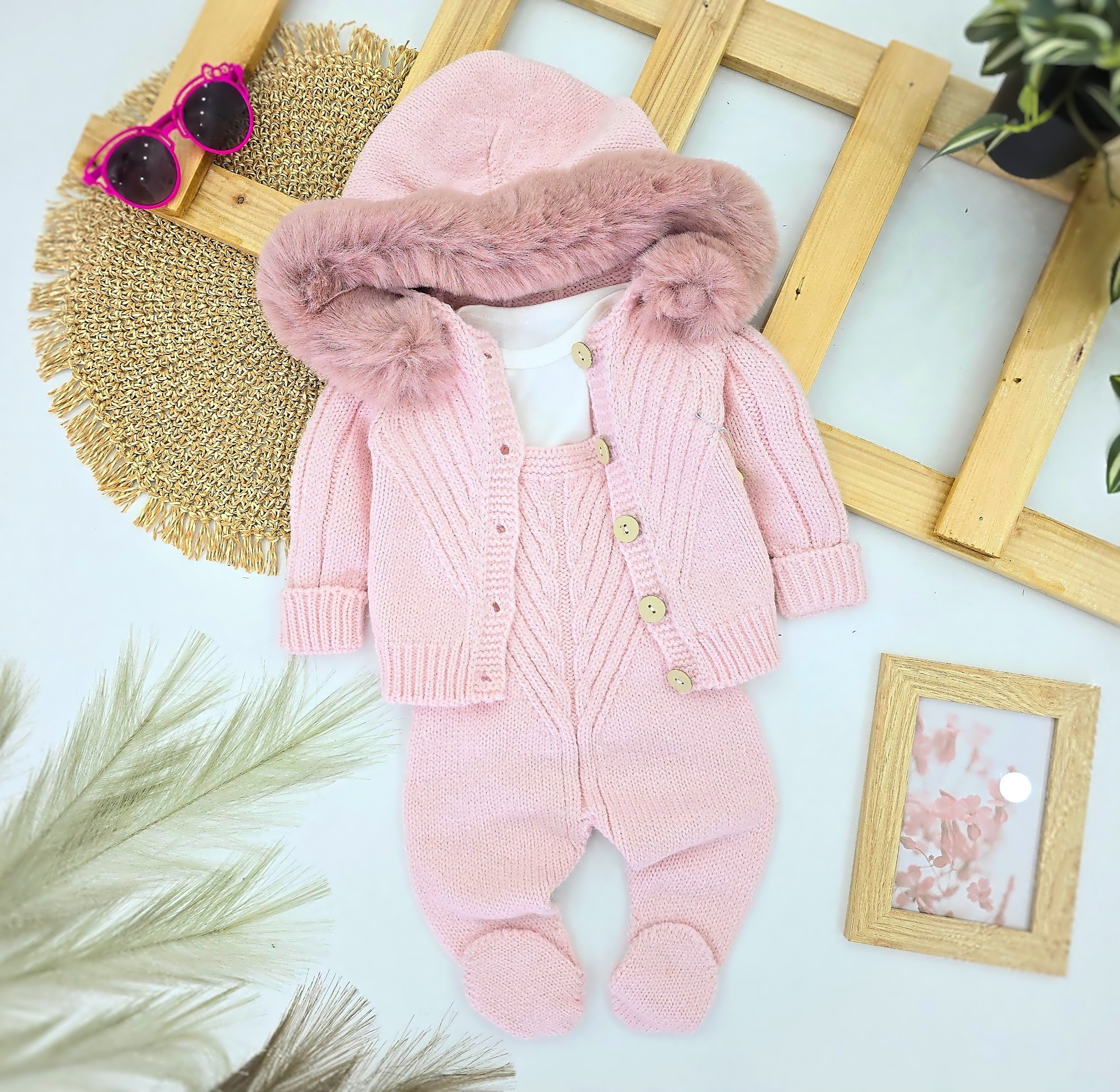 Nipperland premium set za bebe – roze sa krznom