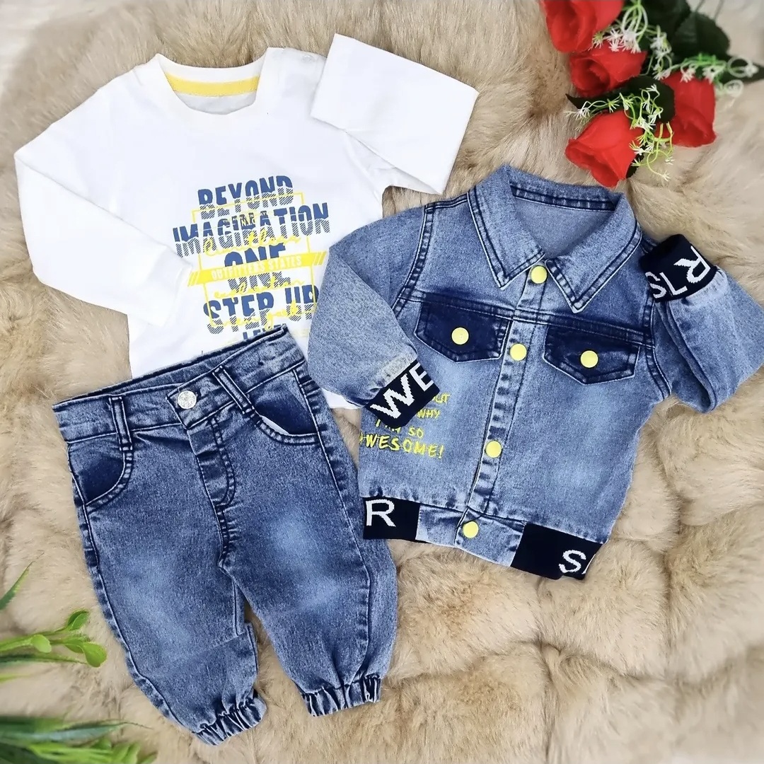 Teksas komplet za bebe– majica, jakna i pantalone