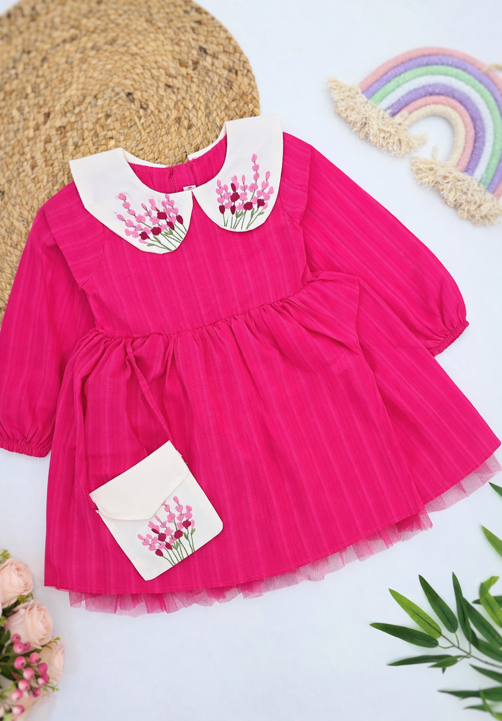 Pink haljinica za devojčice sa torbicom – lavanda motiv