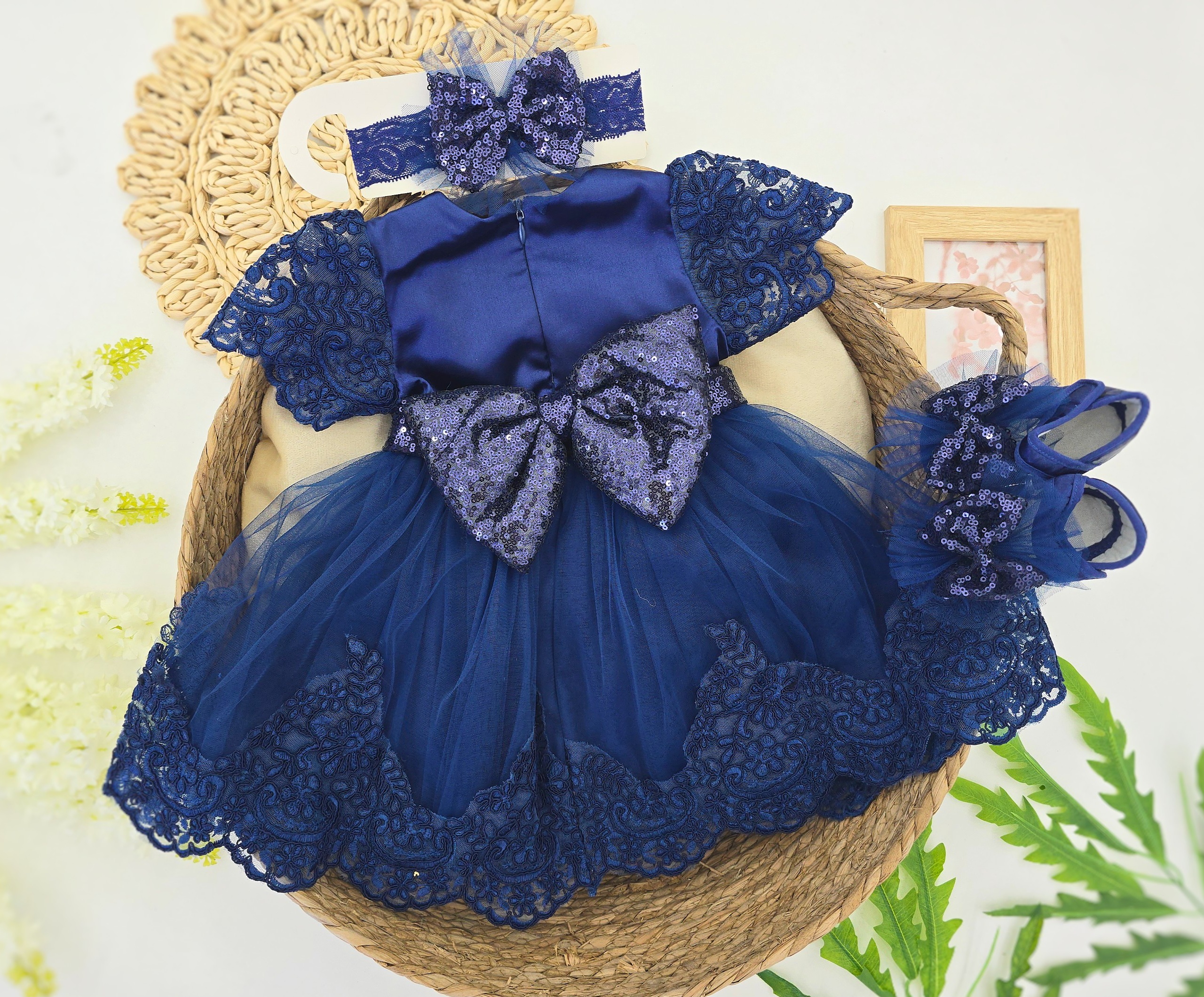 Četvorodelni elegantni set za bebe devojčice – tamno plavi