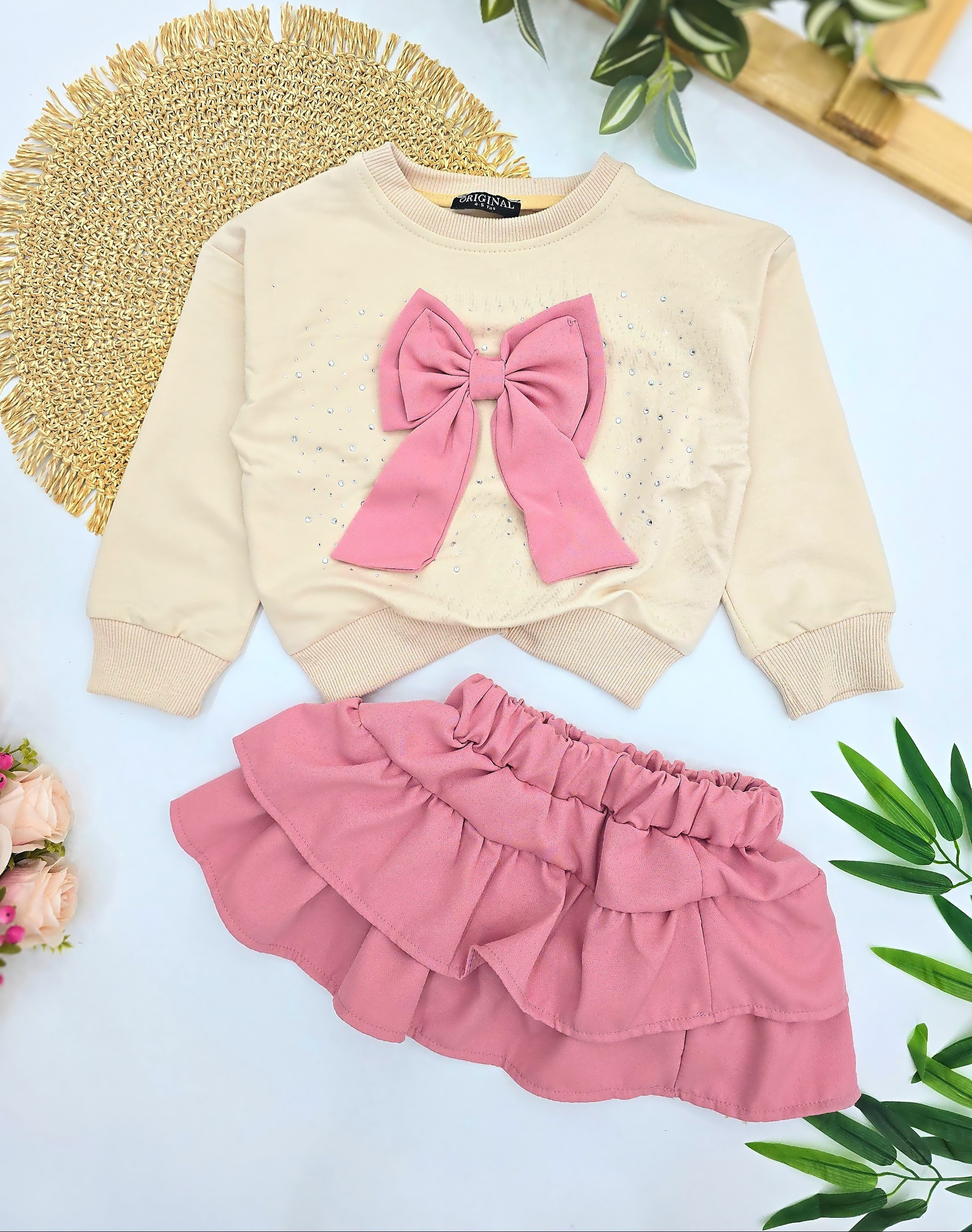 Komplet sa mašnom za devojčice – duks i suknjica