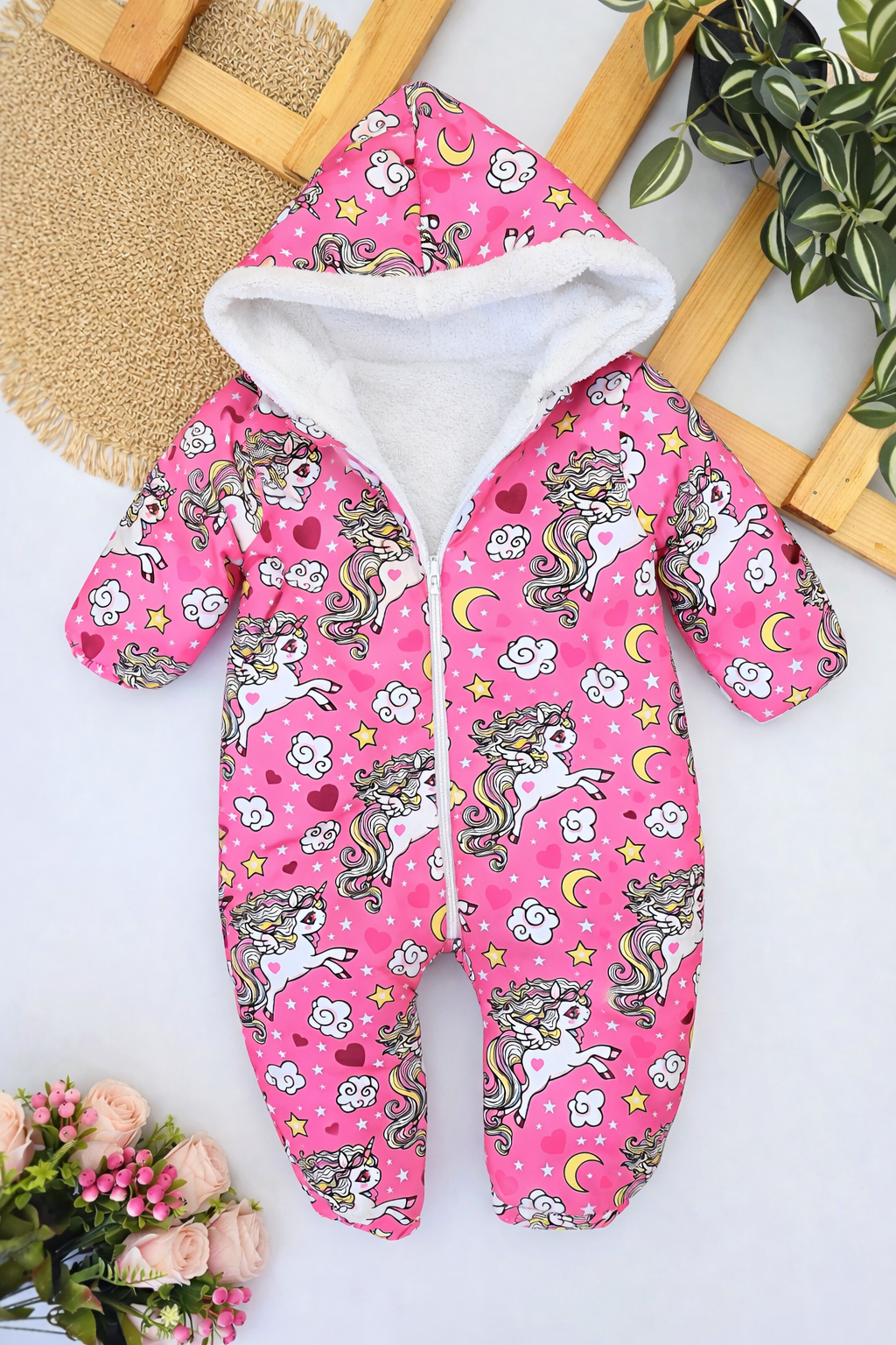Zimski skafander za devojčice sa jednorozima – roze