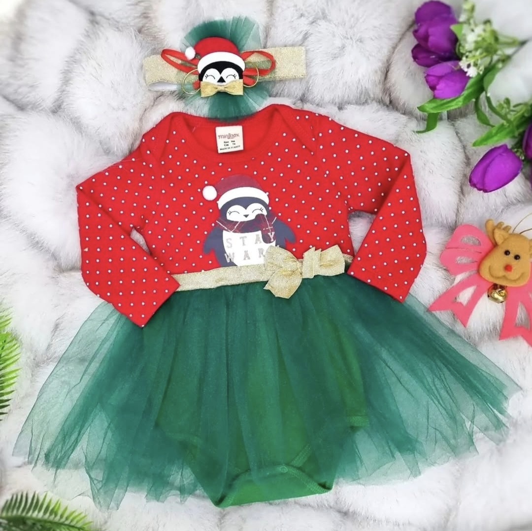 Praznični set za bebe devojčice – bodi haljinica i traka