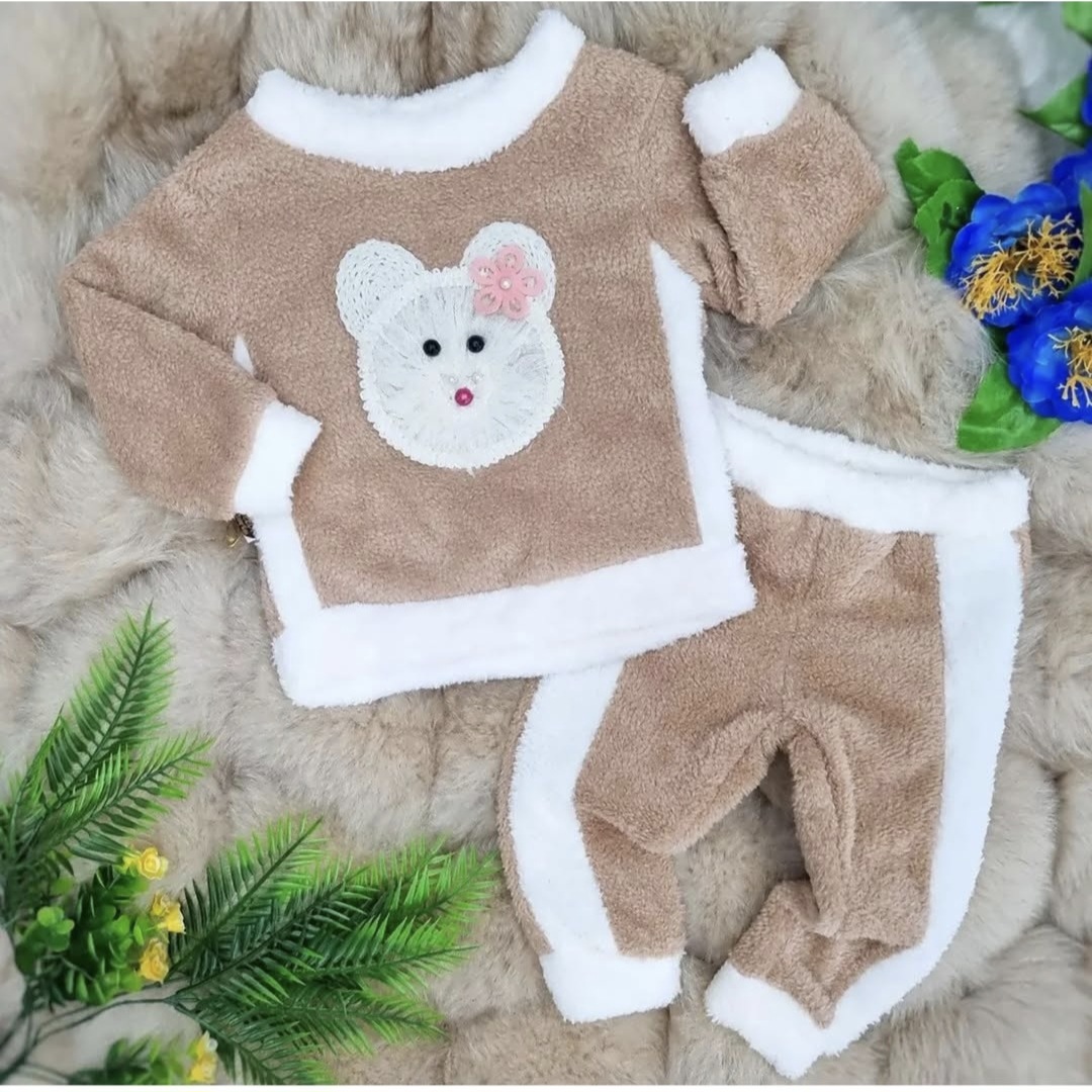 Tedi zimski komplet za bebe – bež duksić i donji deo sa medom