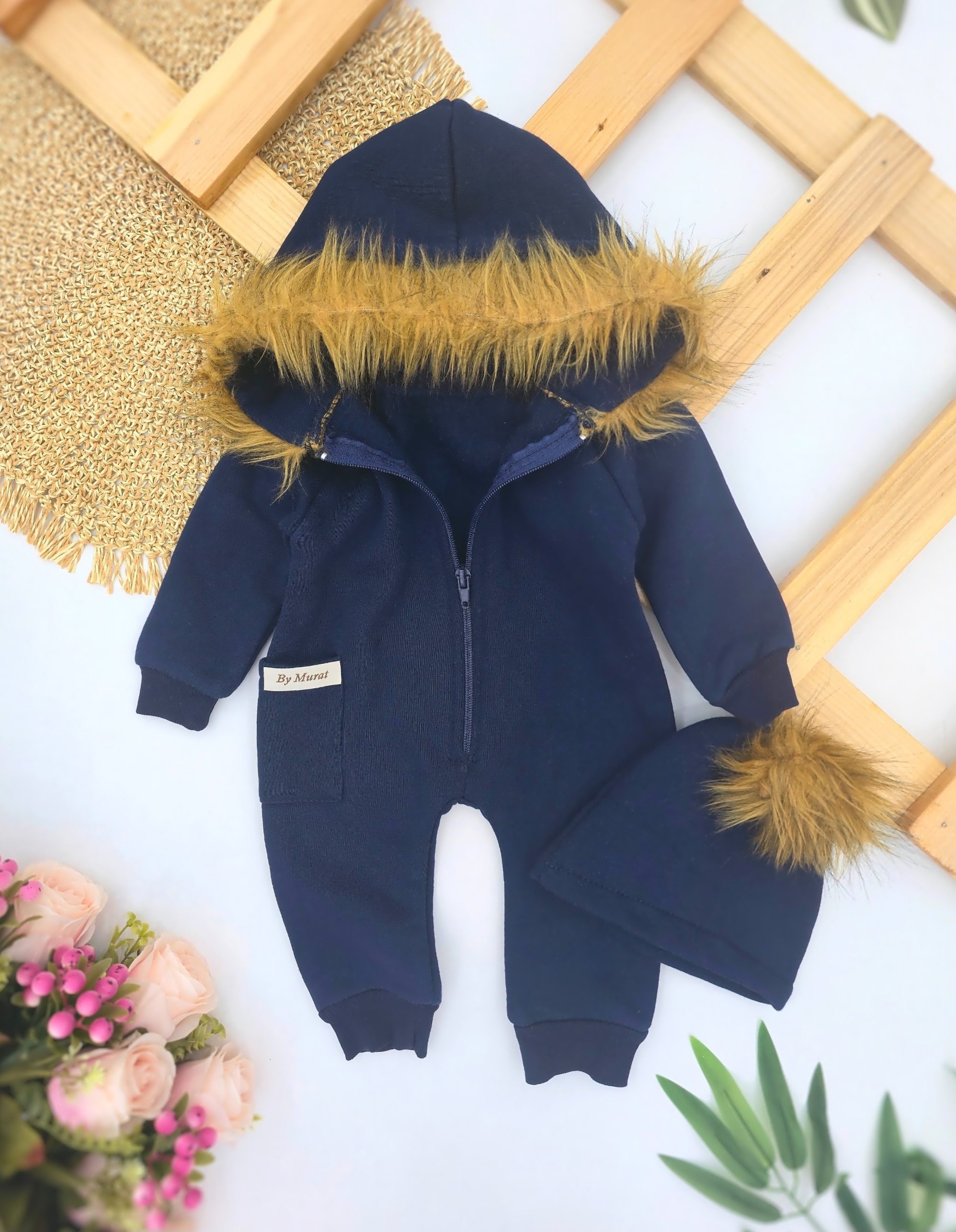 Teget termo set za bebe – štrampla i kapica