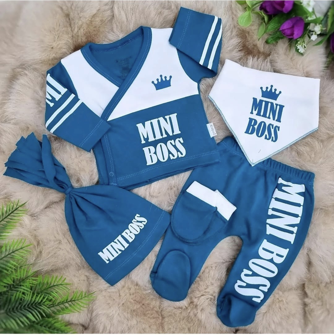 Mini Boss komplet za izlazak iz porodilišta – plavi, 5 dela