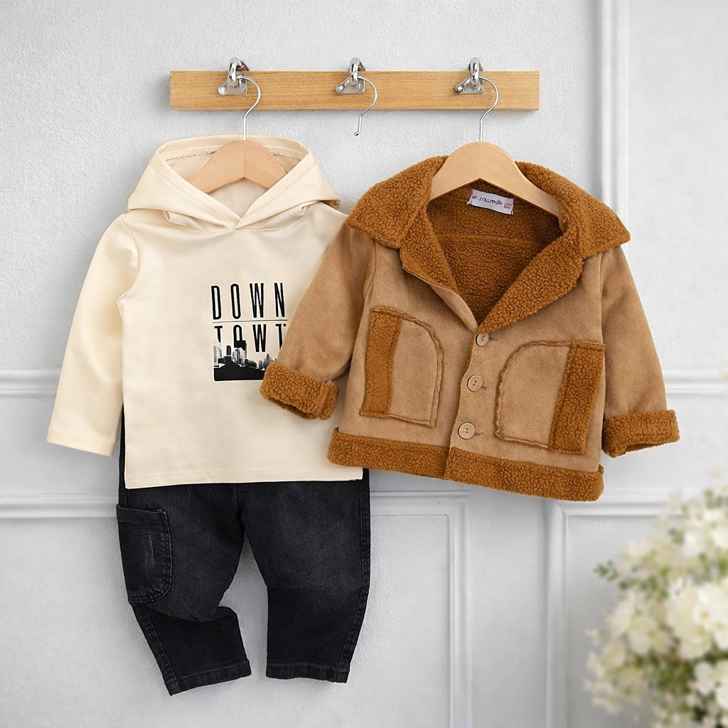 Set za dečake – jakna sa krznom, duks i farmerice