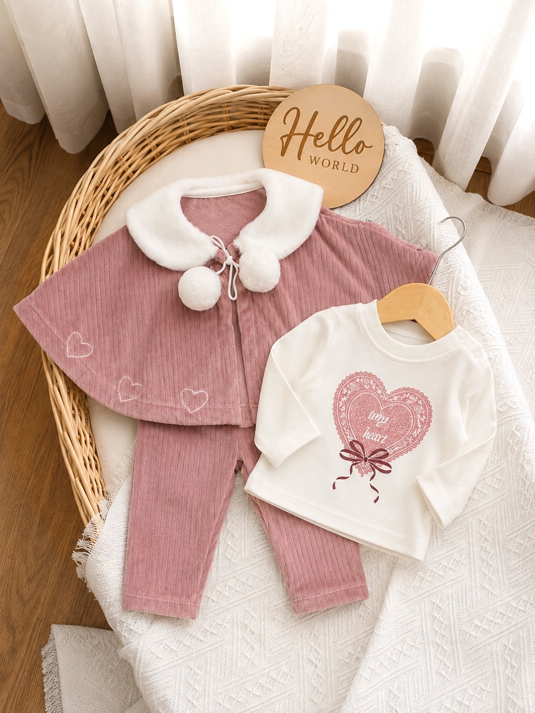 Elegantni set za bebe devojčice – roze (pončo, bluzica, pantalone)