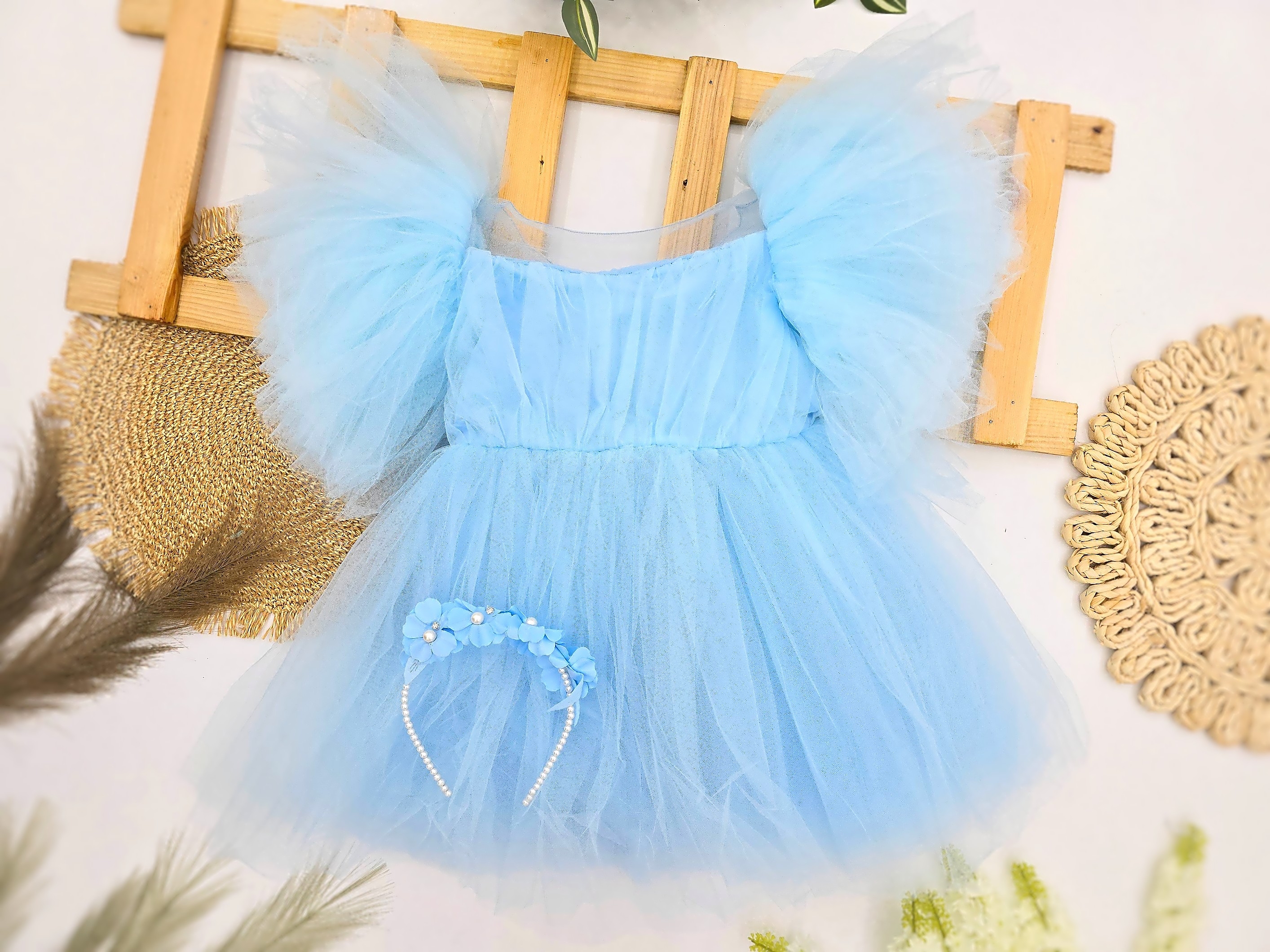 Flamingo haljinica za devojčice sa rajfom – svetlo plava