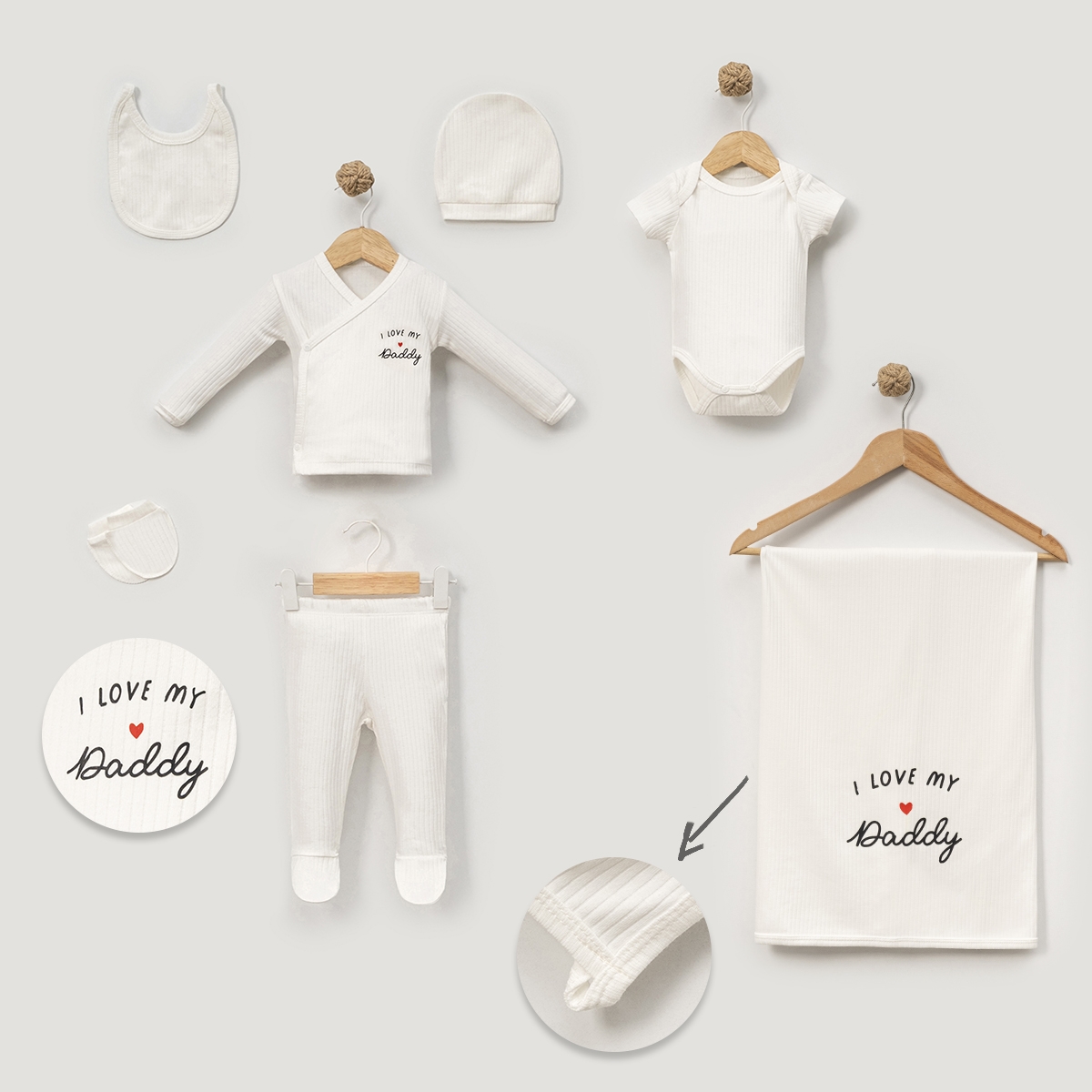 Sedmodelni set "I love my Daddy" za bebe – komplet za izlazak iz porodilišta Sedmodelni set "I love my Daddy" za bebe – komplet za izlazak iz porodilišta