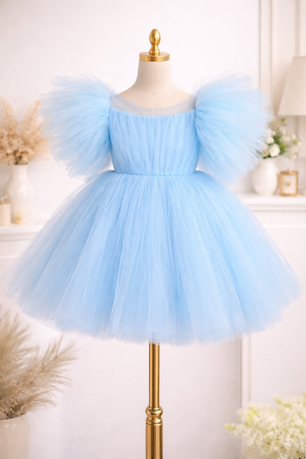 Flamingo haljinica za devojčice sa rajfom – svetlo plava