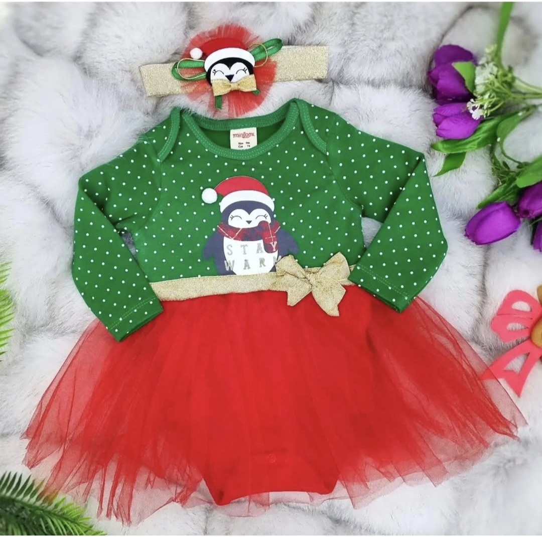 Praznični set za bebe devojčice – zeleni bodi haljinica i traka