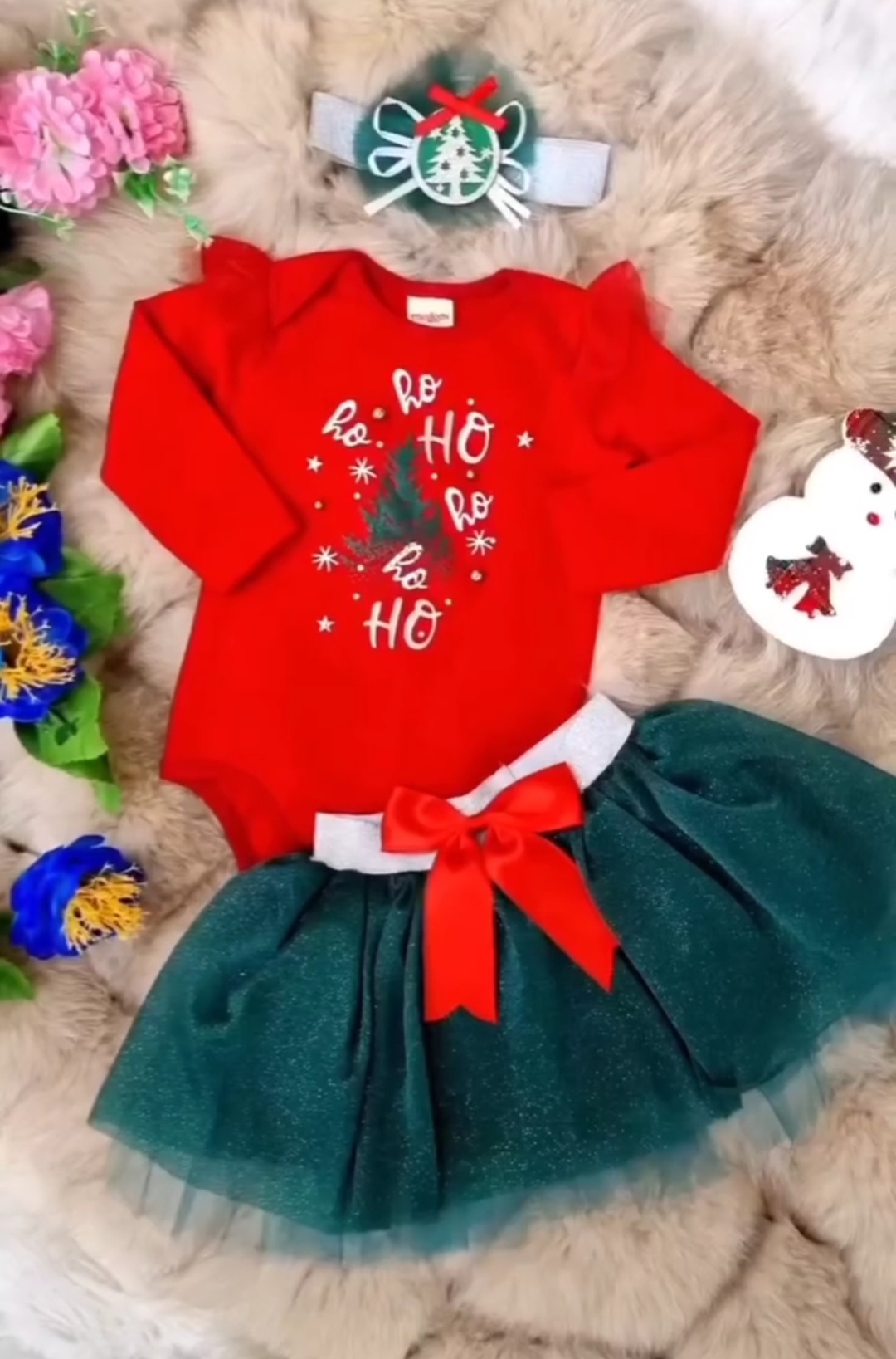 Novogodišnji bebi set za devojčice – bodi, suknjica i traka