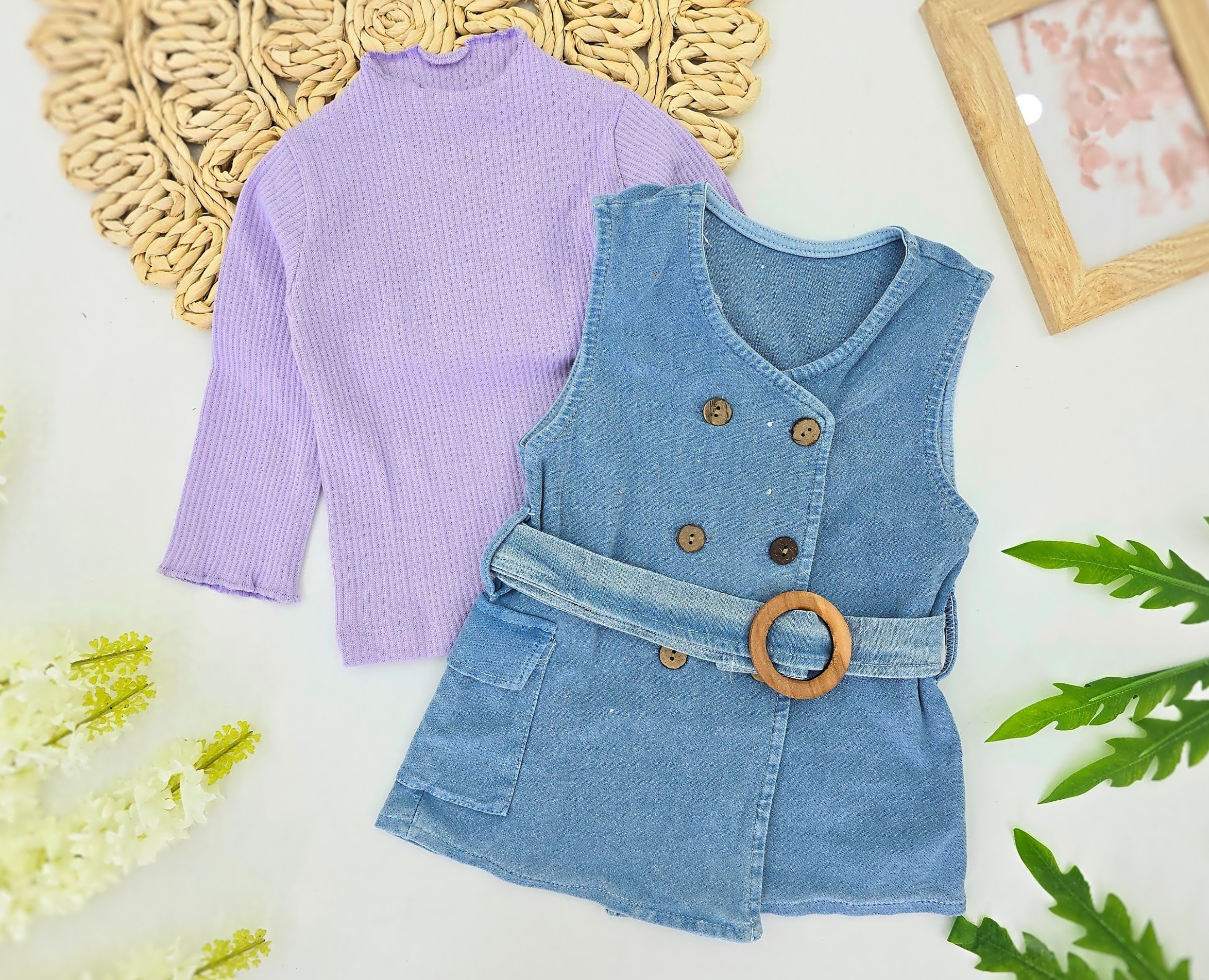 Set bluza i teksas haljinica sa kaišem - lila