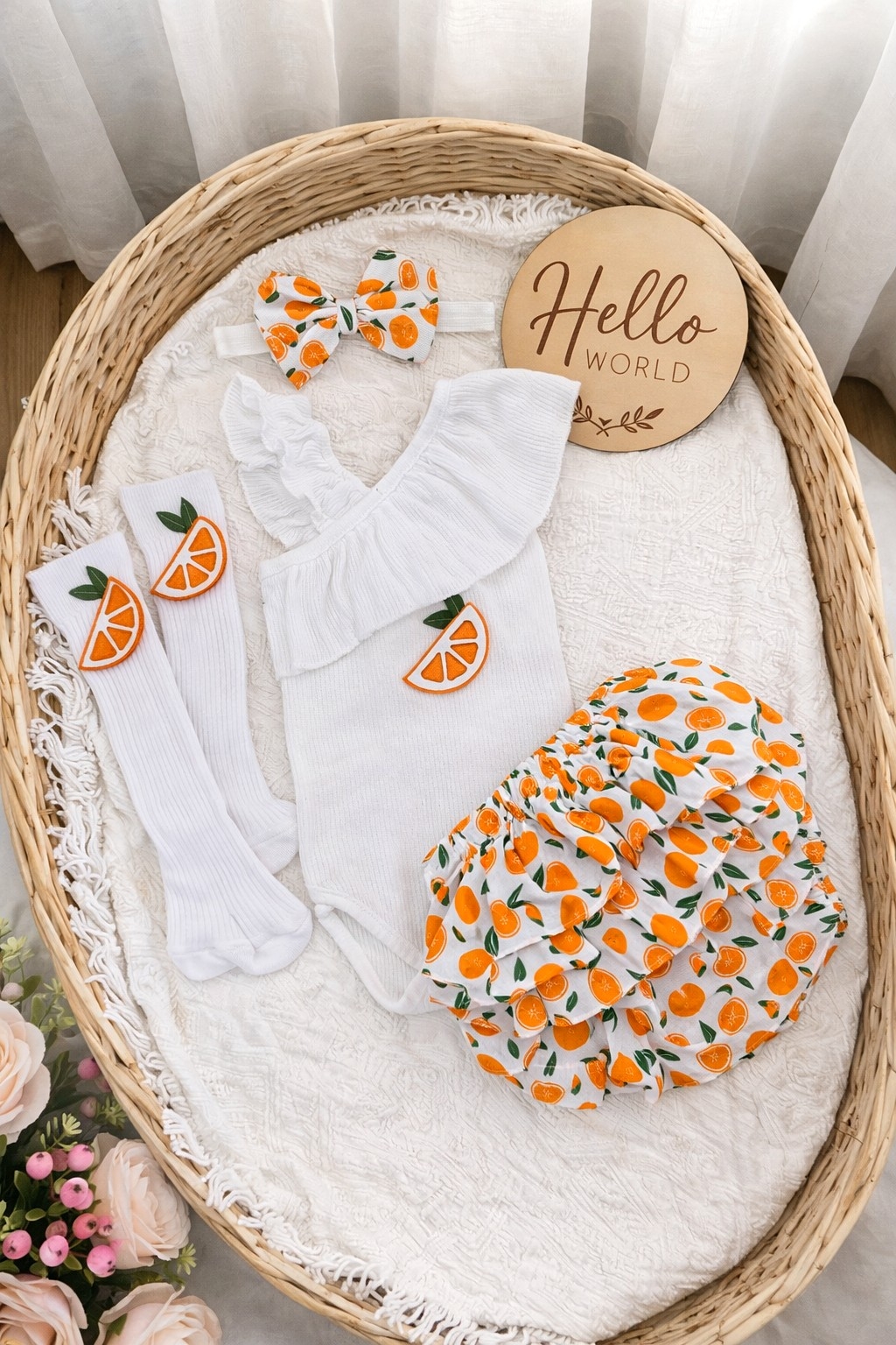 Letnji set za bebe devojčice sa narandžama