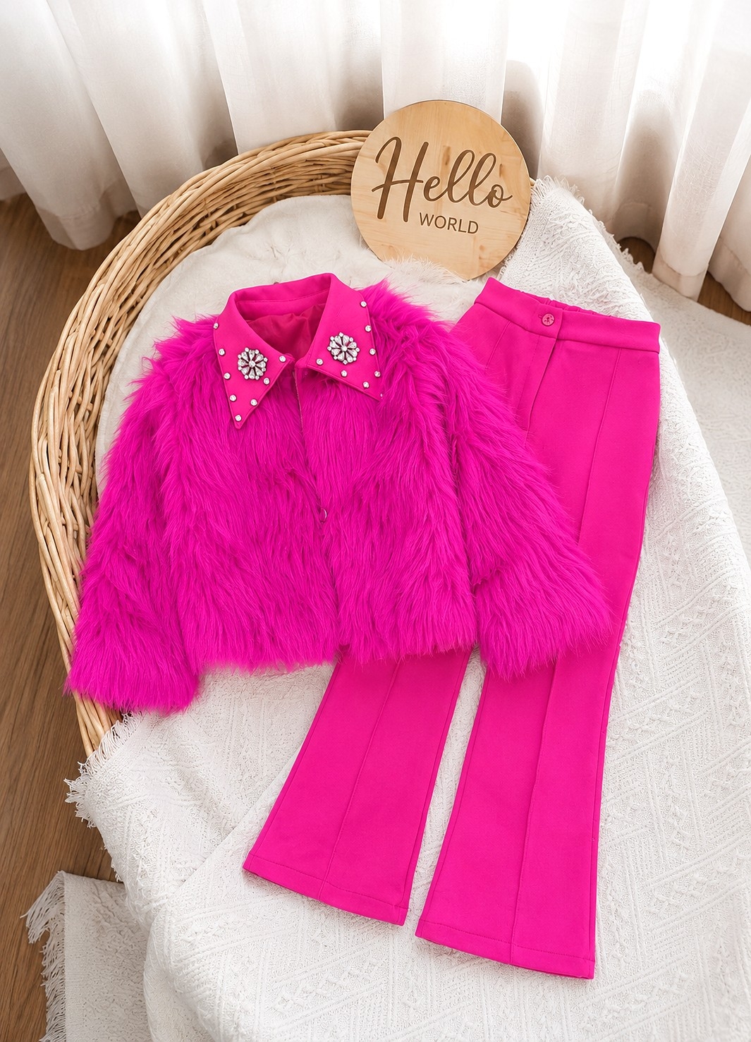 Lux set za devojčice – pink bundica sa svečanim pantalonama