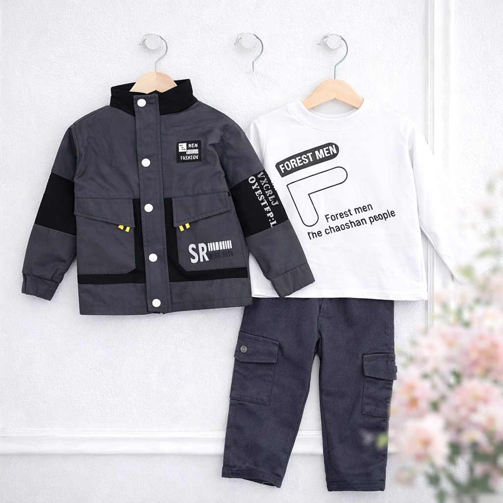 Trodeleni komplet za dečake – pantalone, bluza i jesenja jakna