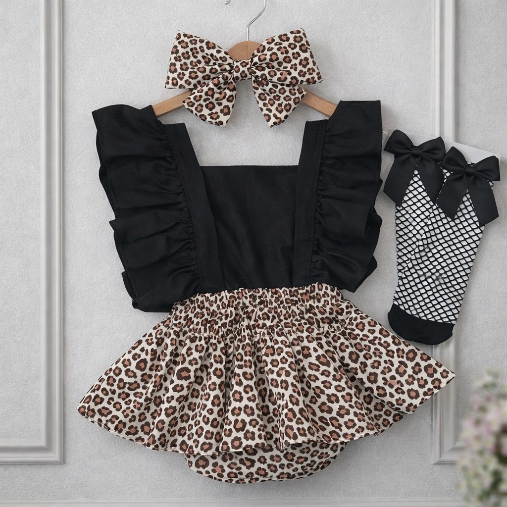 Crni leopard set – romper, traka i dokolenice