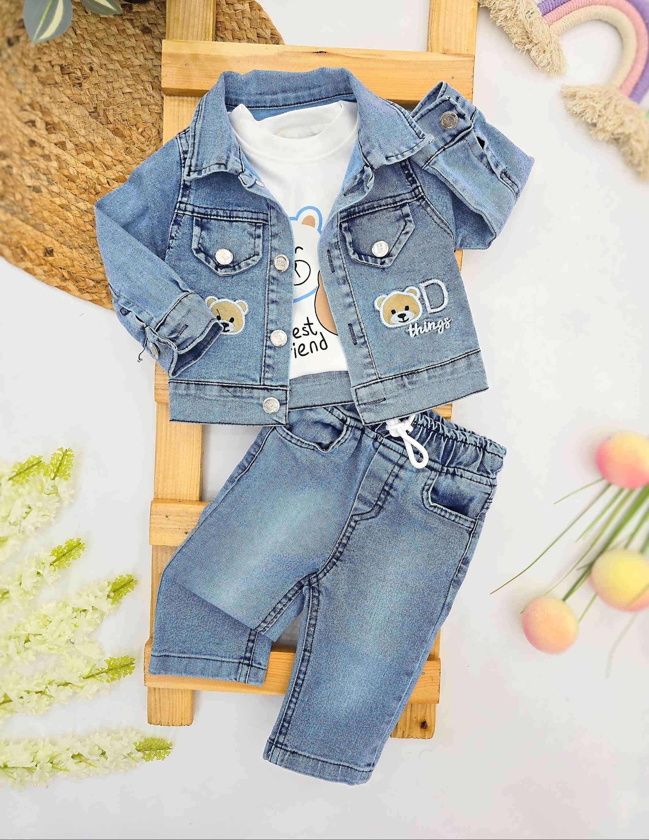 Teksas set za bebe dečake – jaknica, farmerice i bluzica