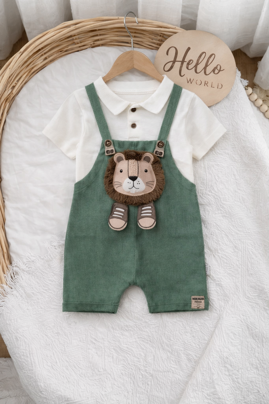 Komplet za bebe dečake – majica sa kragnicom i kombinezon sa lavićem